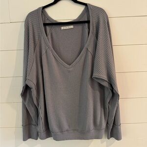 Free People Gray Waffle Knit Top